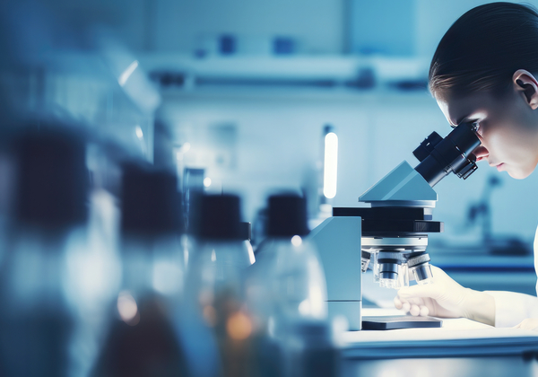 Scientist researcher using microscope in laboratory Scientist researcher using microscope in laboratory