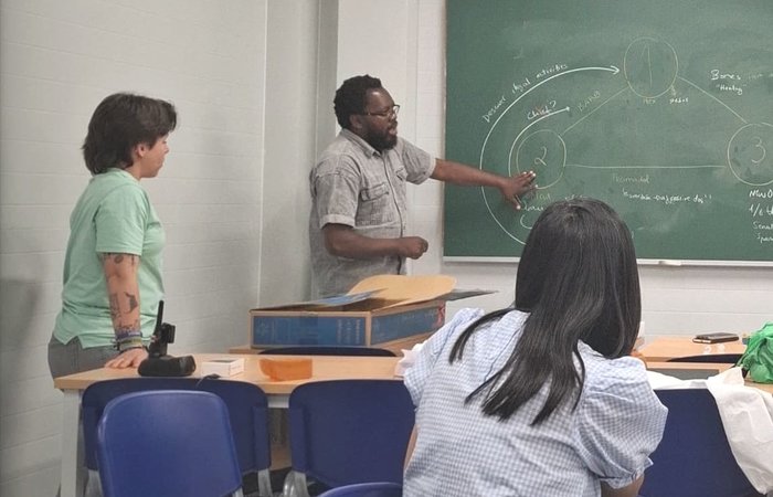 Speaker in front of class